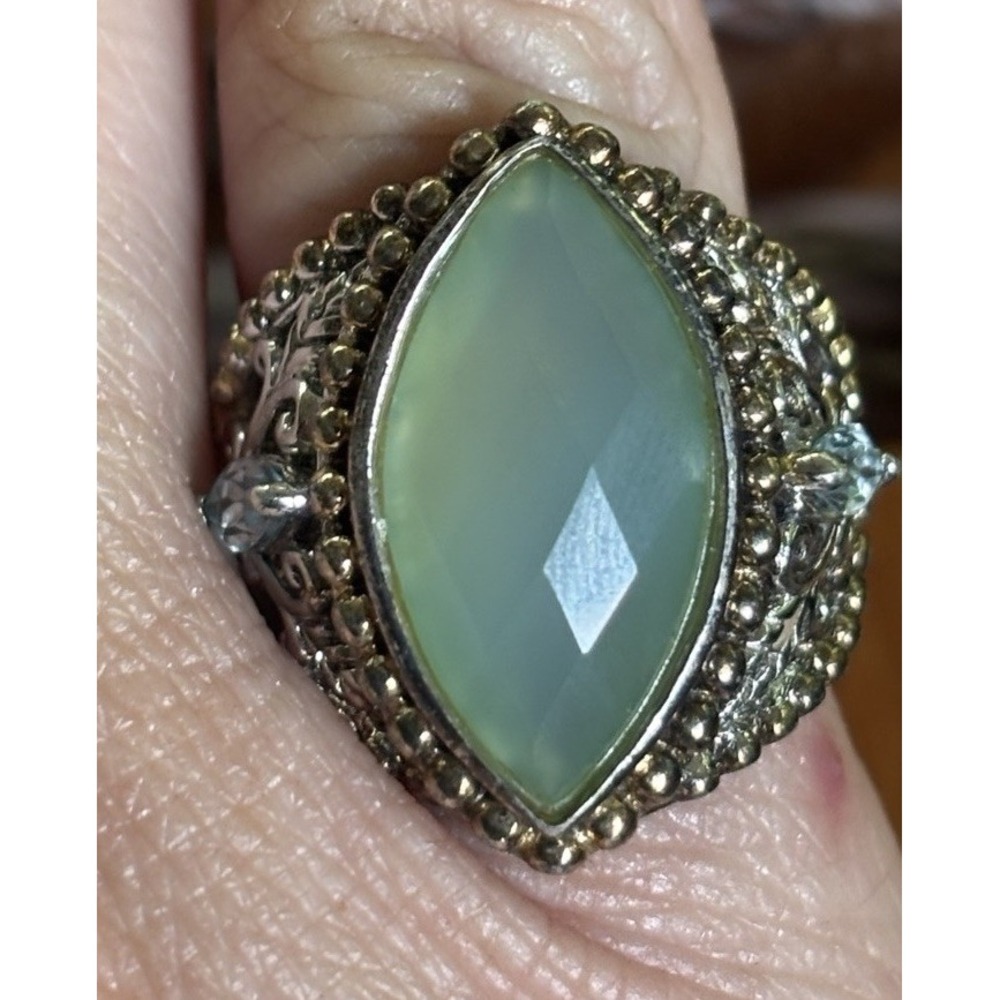 Vintage Sterling Silver Aqua Chalcedony And Blue Topaz Ring Size 6 - Picture 9 of 13